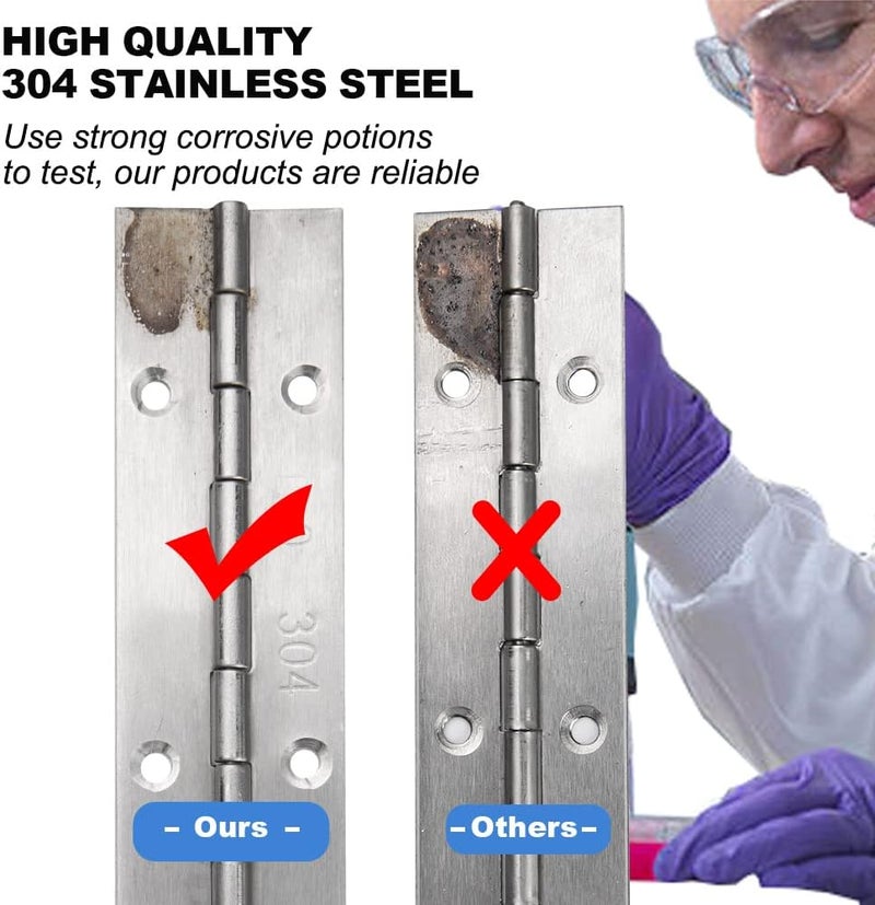 FVSEC 8 Pack 8 Inch Piano Hinge, Heavy Duty Continuous Hinge with Holes for Cabinets Boat Marine Door, 304 Stainless Steel 0.04" Leaf Thickness 1.2'' Open Width … - Image 3